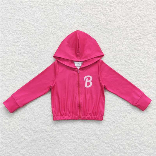 5.22 RTS NO MOQ Baby Girls Long Sleeve GT0330 Hot Pink B Doll Zip Hooded Tops