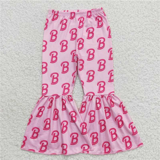 7.18 RTS NO MOQ Baby Girls Long Pants P0306 Pink B Doll Bell Bottom Pants