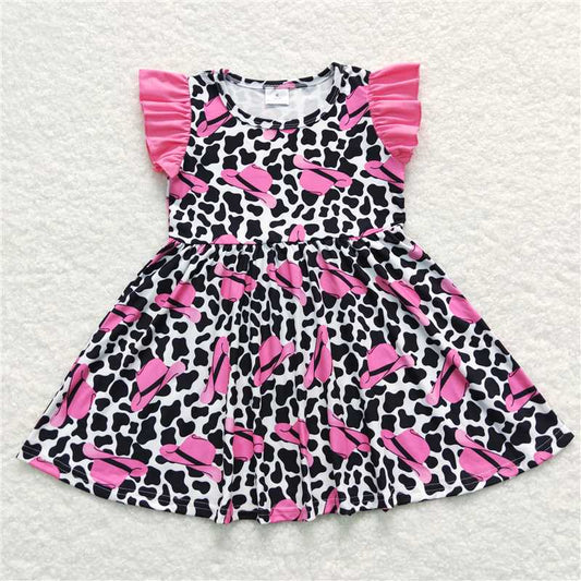 8.2 RTS NO MOQ Summer Baby Girls Dresses GSD0195 Western Hat Flutter Sleeve Knee Length Dresses