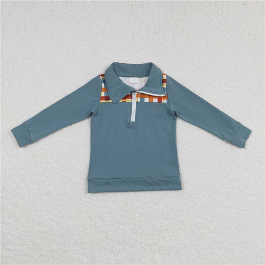 6.30 RTS NO MOQ Baby Boys Long Sleeve BT0313 Thanksgiving Plaid Long Sleeve Elbow Pullover Tee Shirt Tops