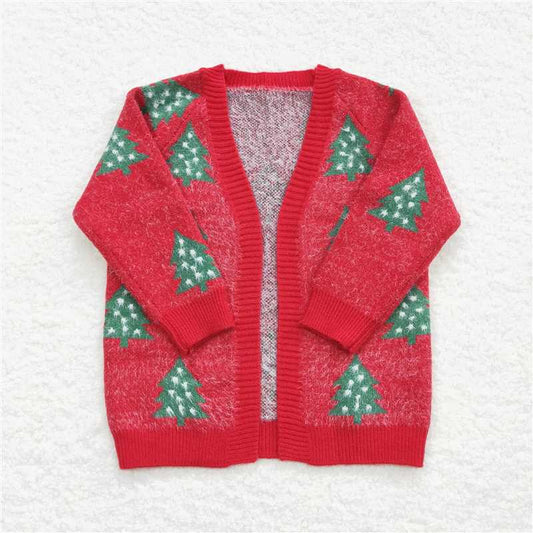 GT0356 Kids Girls Christmas Tree Red Sweater Coat