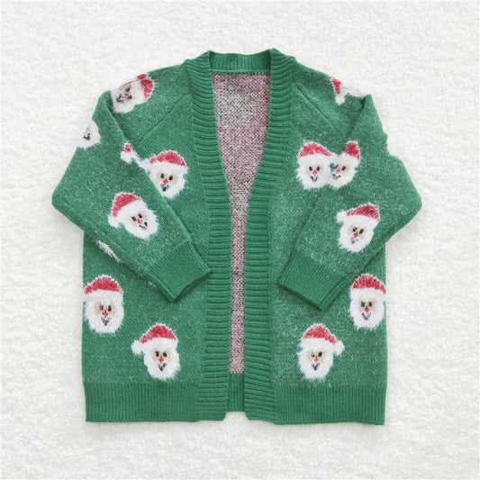 GT0357 Kids Girls Christmas Santa Green Coat Sweater