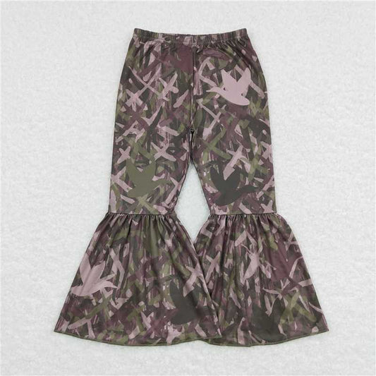 7.18 RTS NO MOQ Baby Girls Long Pants P0311 Camo Branch Hunting Bell Bottom Pants