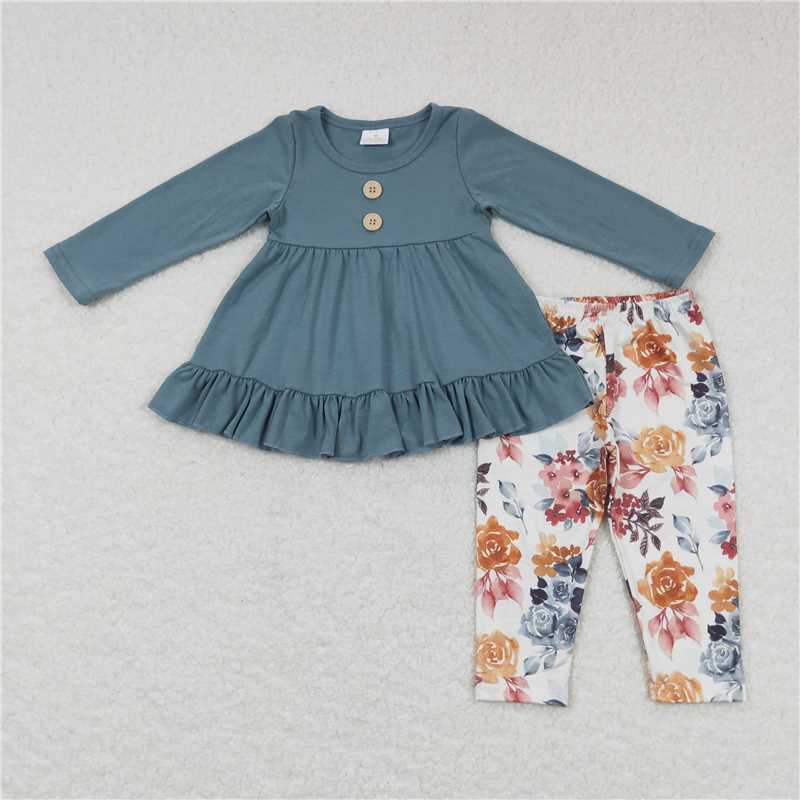 GLP0852 Kids Girls Vintage Tunic Top Floral Leggings Outfit