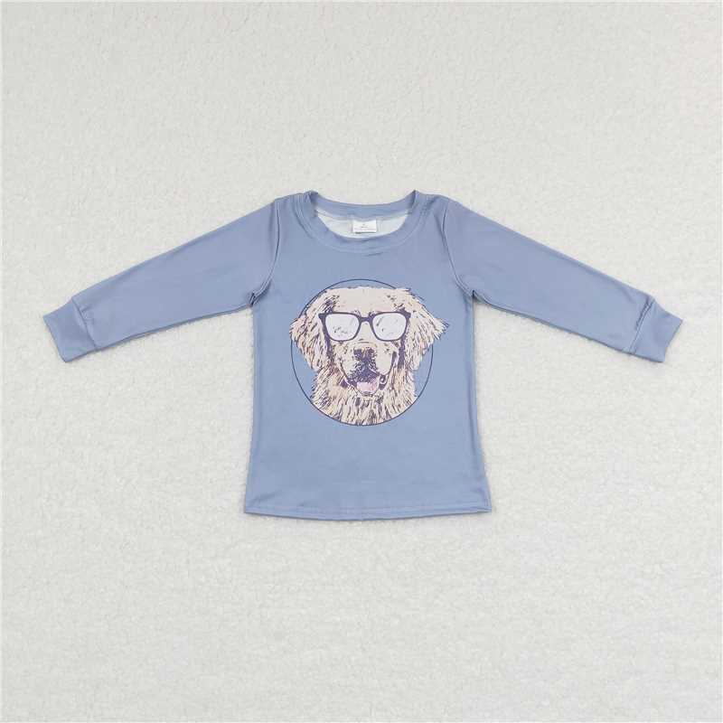 6.30 RTS NO MOQ Baby Boys Long Sleeve BT0391 Blue Dogs Long Sleeve Tee Shirts