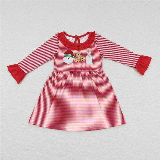 7.5 RTS NO MOQ Baby Girls Long Sleeve GLD0411 Christmas Santa Cookie Long Sleeve Knee Length Dresses