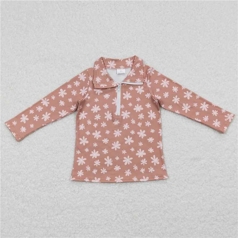 5.22 RTS NO MOQ Baby Girls Long Sleeve GT0363 Flowers Long Sleeve Zip Pullovers Tops