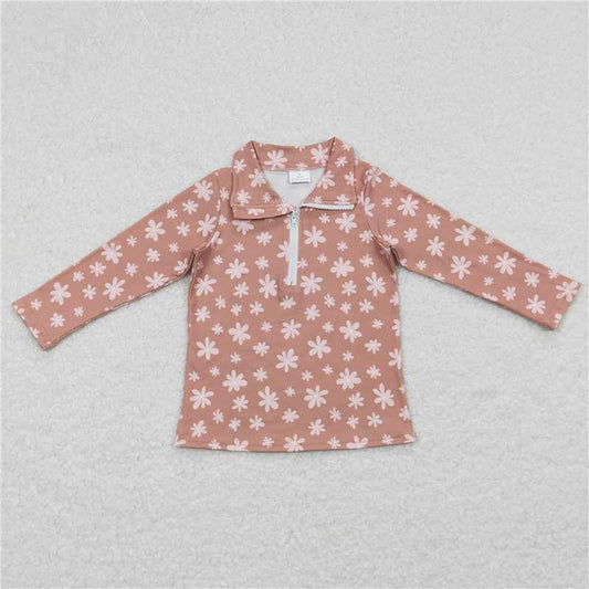 5.22 RTS NO MOQ Baby Girls Long Sleeve GT0363 Flowers Long Sleeve Zip Pullovers Tops