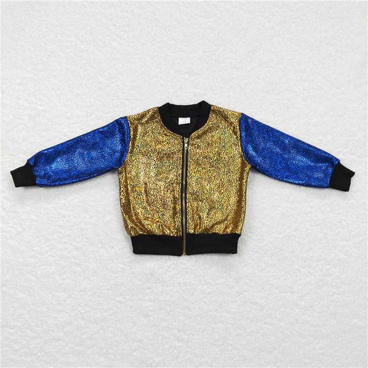 6.30 RTS NO MOQ Baby Boys Long Sleeve BT0293 Gold Color Long Sleeve Sparkle Jackets