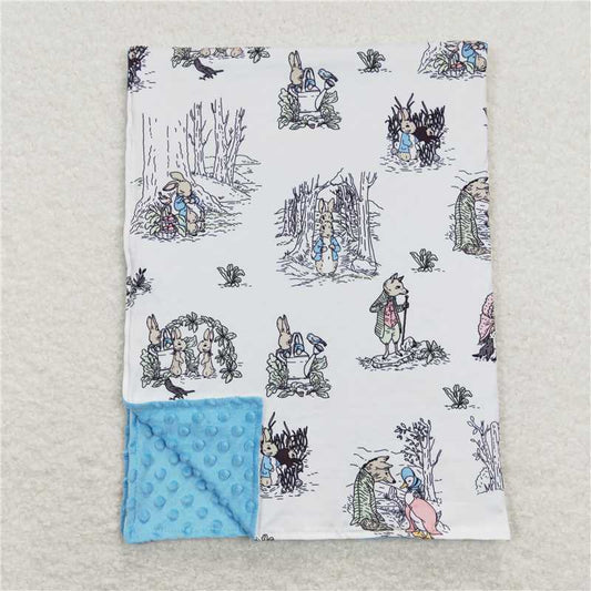 RTS NO MOQ Baby Kids Carpet BL0092 Easter Blue Polka Dots Rabbits Blankets