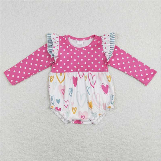 7.26 RTS NO MOQ Baby Girls Bodysuit LR0872 Pink Dots Hearts Valentines Rompers