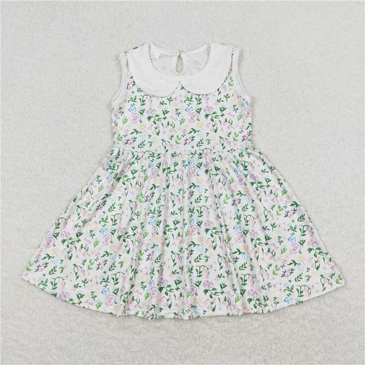 8.1 RTS NO MOQ Summer Baby Girls Dresses GSD0885 Green Floral Pink Spring Sleeveless Knee Length Dresses