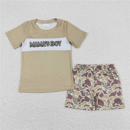 RTS NO MOQ Baby Boys kids Summer Sets BSSO0567 Mama's Boys Shirt Camo Shorts Clothes Sets