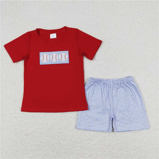 RTS NO MOQ Baby Boys kids Summer Sets BSSO0405 Baseball Red Tee Shirt Shorts Outfits Clothing Sets