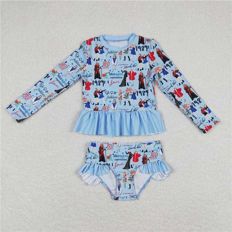 S0295 Baby Girls Summer Long Sleeve Singer 1989 Top Bottom Swimsuits