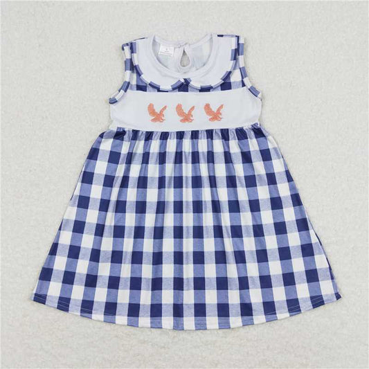 7.31 RTS NO MOQ Summer Baby Girls Dresses GSD0802 Eagle Checkered Knee Length Dresses