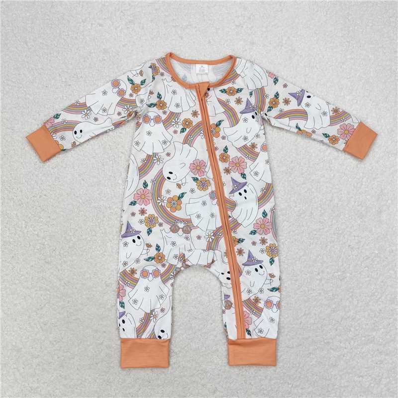 7.12 RTS NO MOQ Baby Girls Bodysuit LR0980 Fall Ghost Rainbow Bamboo Zippy Rompers