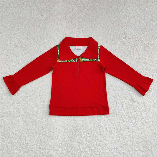 RTS NO MOQ Baby Girls Long Sleeve GT0611 Christmas Green Stripe Zip Pullovers Tops