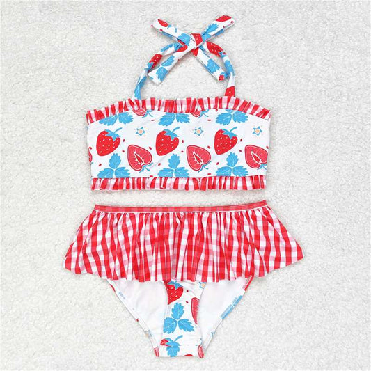 RTS NO MOQ Baby Girls Summer Sets S0316 Strawberry Halter Straps Two Pieces Swimsuits