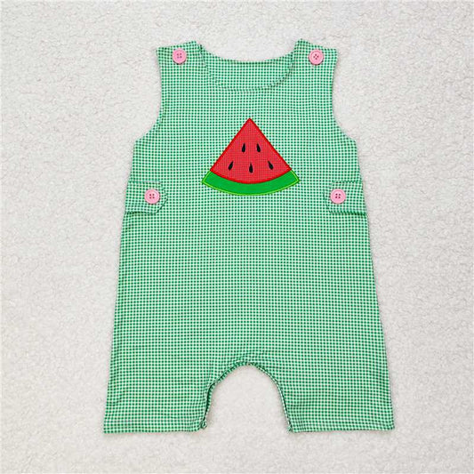 6.27 RTS NO MOQ Baby Boys Summer Bodysuit SR1406 Green Checkered Watermelon Rompers