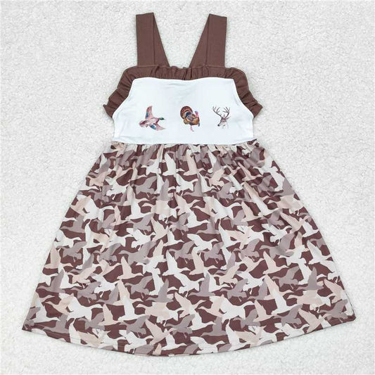 5.26 RTS NO MOQ Summer Baby Girls Dresses GSD1272 Camo Duck Turkey Deer Straps Knee Length Dresses