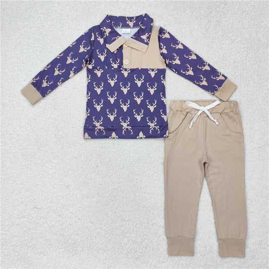 6.26 RTS NO MOQ Baby Boys Sets BLP0494 Fall Deers Pullovers Tops Shirt Pants Clothes Sets