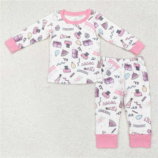 GLP1190 Baby Girls Birthday Pink Shirt Pants Pajamas Clothes Sets