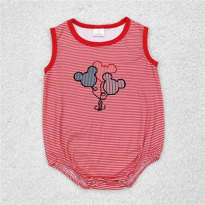 6.6 RTS NO MOQ Baby Boys Summer Bodysuit SR1844 Sleeveless Red Stripes Balloons Rompers
