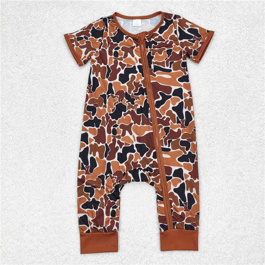 6.6 RTS NO MOQ Baby Boys Summer Bodysuit SR1895 Bright Camo Zip Bamboo Rompers