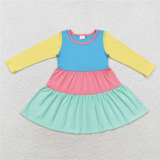 RTS NO MOQ Baby Girls Long Sleeve GLD0601 Colorful Knee Length Dresses