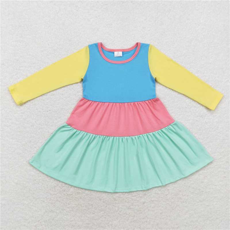 GLD0601 Baby Girls Long Sleeve Colorful Knee Length Dresses