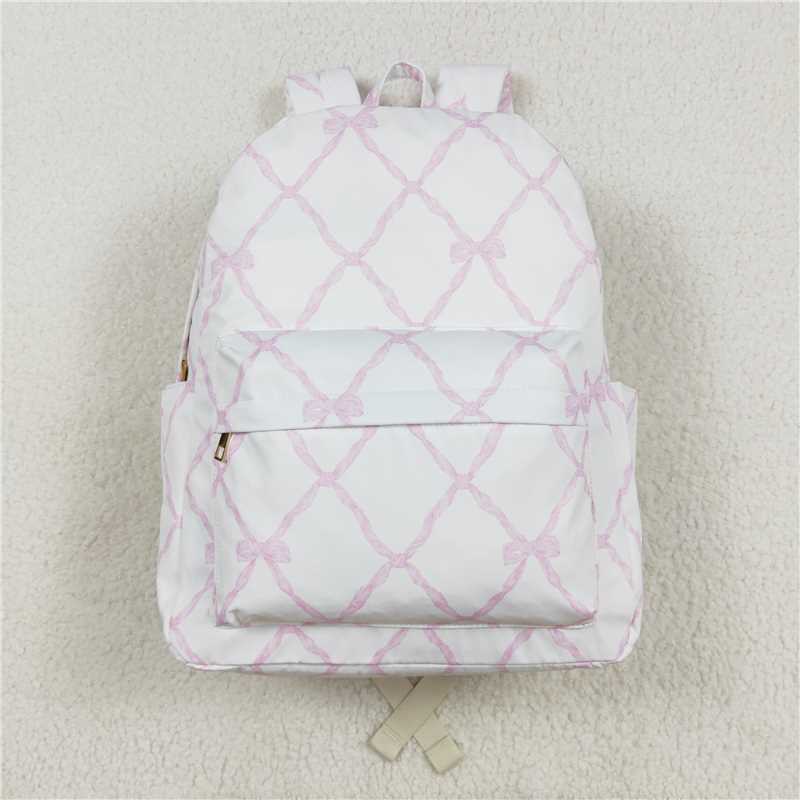 BA0225 Baby Kids Girls Pink Bows Backpack Zip Back Bags