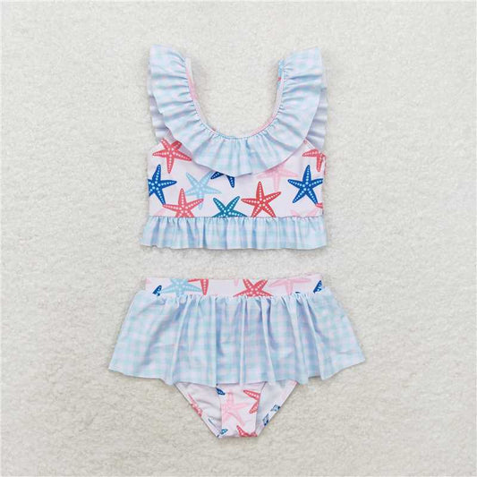 RTS NO MOQ Baby Girls Summer Sets S0240 Star Fish two pieces Ruffle Swimsuits