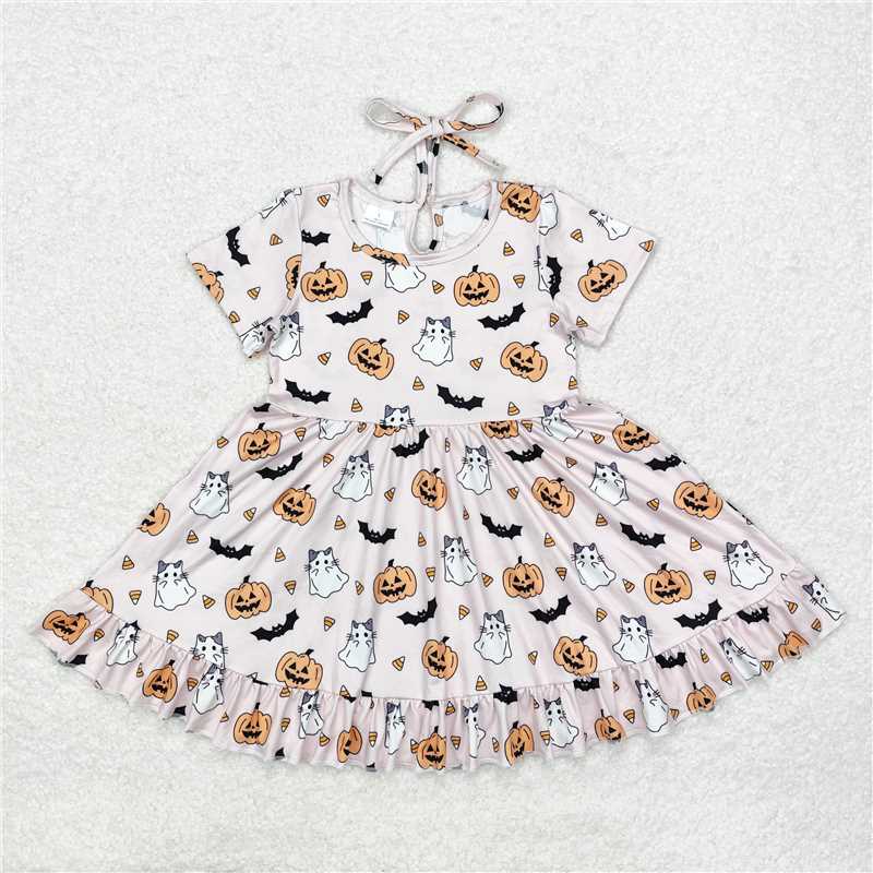 6.21 RTS NO MOQ Summer Baby Girls Dresses GSD1375 Halloween Ghost Pumpkins Knee Length Dresses