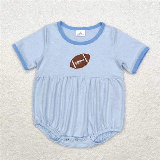 RTS NO MOQ Baby Boys Summer Bodysuit SR1946 Light Blue Football Short Sleeve Rompers