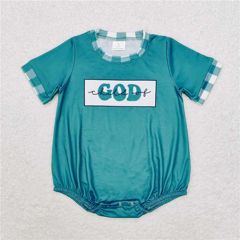 RTS NO MOQ Baby Boys Summer Bodysuit SR1942 Child Of God Short Sleeve Rompers