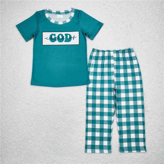RTS NO MOQ Baby Boys Summer Sets BSPO0462 Child Of God Top Pants Pajamas Outfits Sets