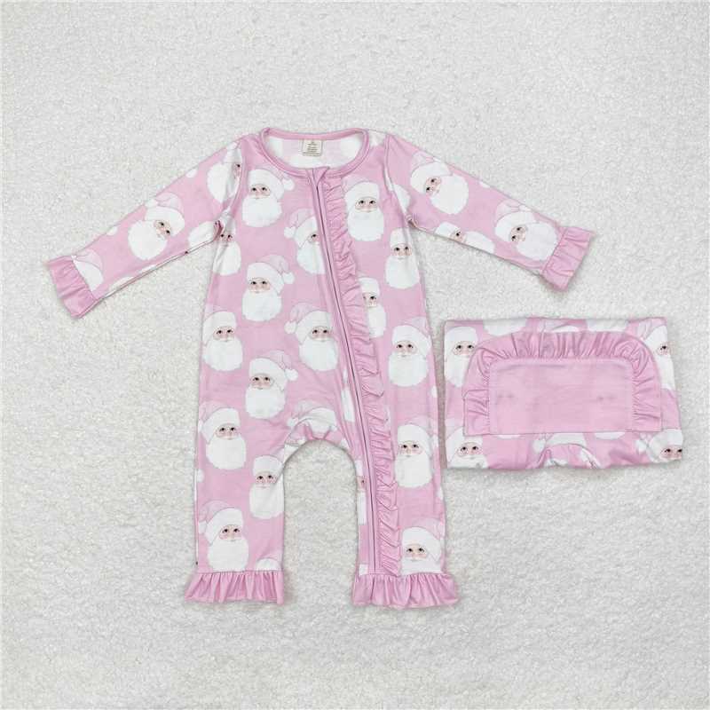 6.19 RTS NO MOQ Baby Girls Bodysuit LR1414 Christmas Pink Santa Bamboo Zip Rompers