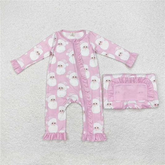 6.19 RTS NO MOQ Baby Girls Bodysuit LR1414 Christmas Pink Santa Bamboo Zip Rompers