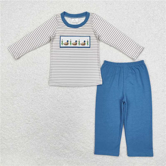 6.26 RTS NO MOQ Baby Boys Sets BLP0456 Stripes Duck Top Hunting Pants Clothes Sets