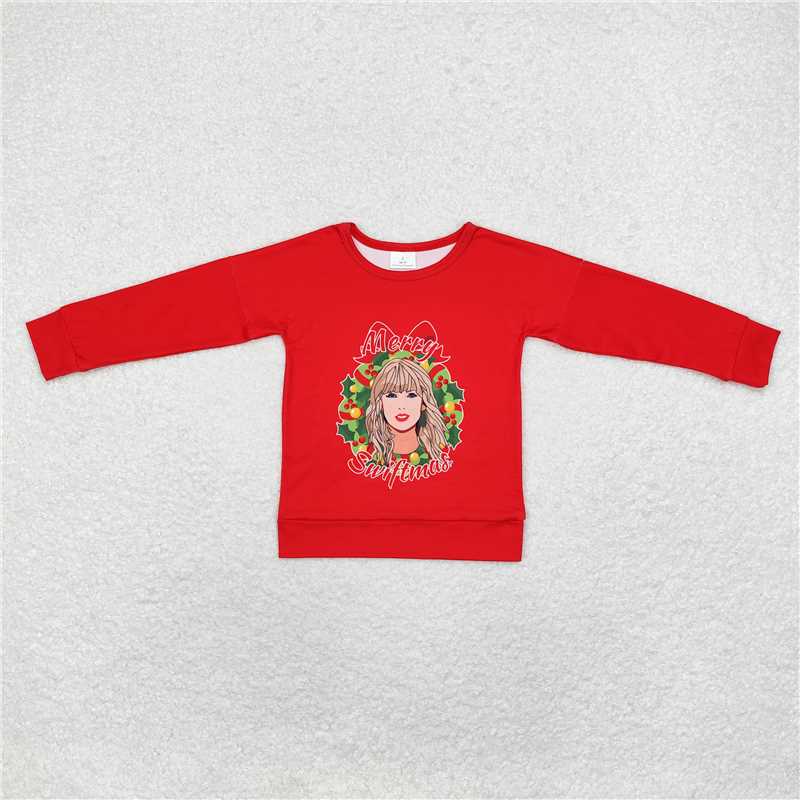 GT0703 Baby Girls Christmas Red Singer Long Sleeve Tee Shirts Tops