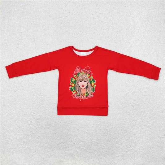 GT0703 Baby Girls Christmas Red Singer Long Sleeve Tee Shirts Tops