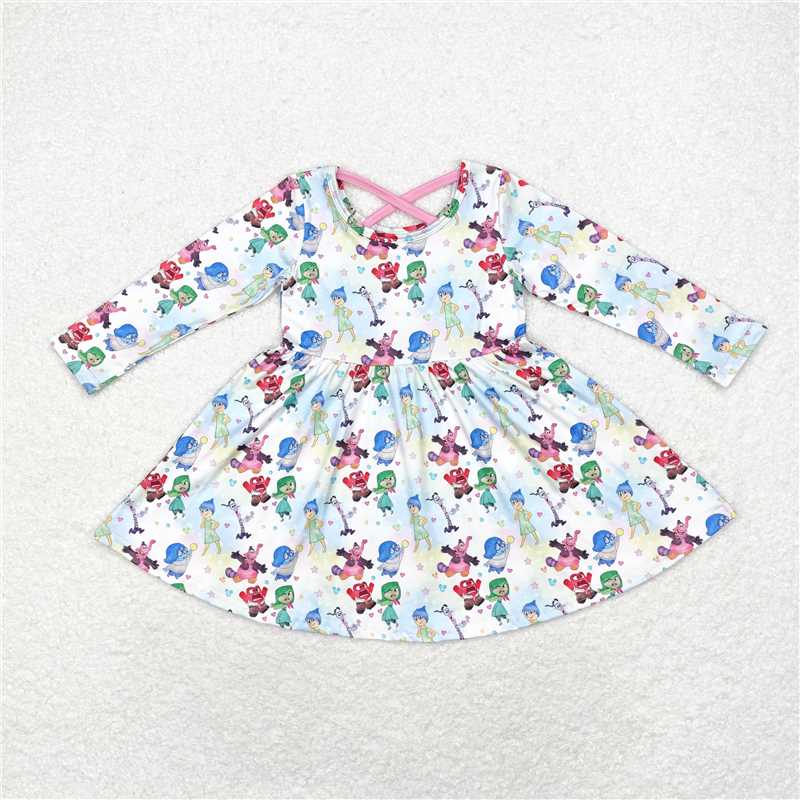 GLD0666 Baby Girls Outside Cartoon Long Sleeve Knee Length Dresses