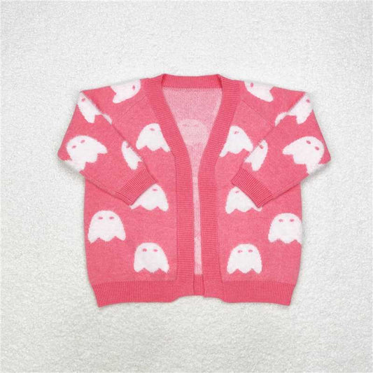 GT0650 Baby Girls Fall Pink Ghost Pumpkins Halloween Long Sleeve Sweaters