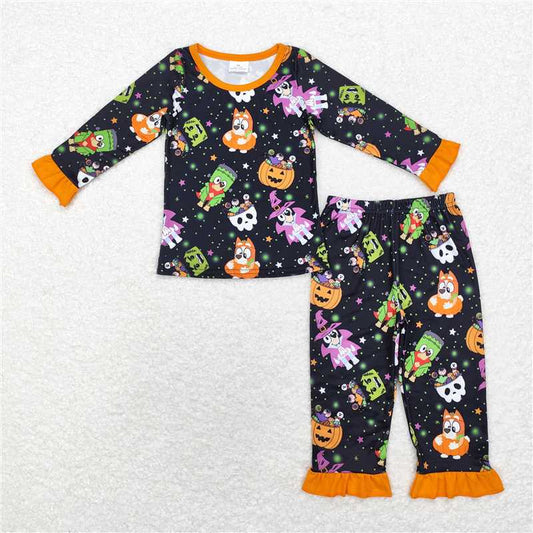 GLP1756 Baby Girls Halloween Dog Pumpkins Top Pants Pajamas Clothes Sets