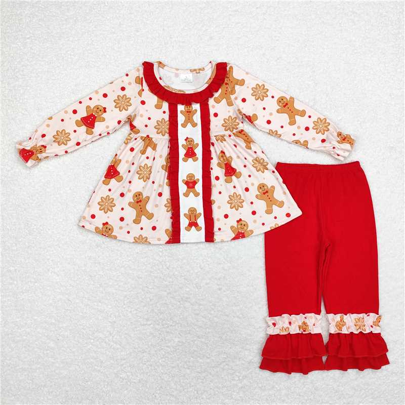 GLP1697 Baby Girls Christmas Gingerbread Top Red Pants Outfit