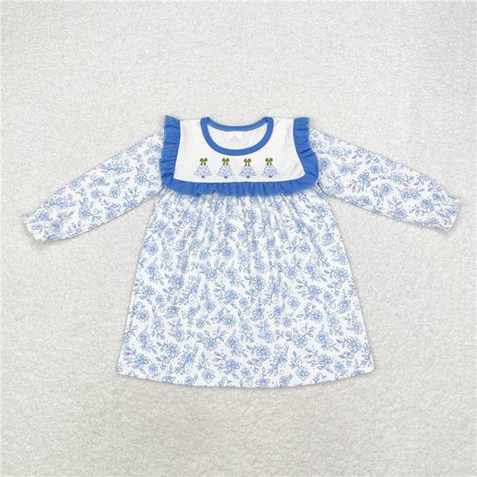 GLD0673 Baby Girls Blue Flowers Christmas Trees Knee Length Dresses