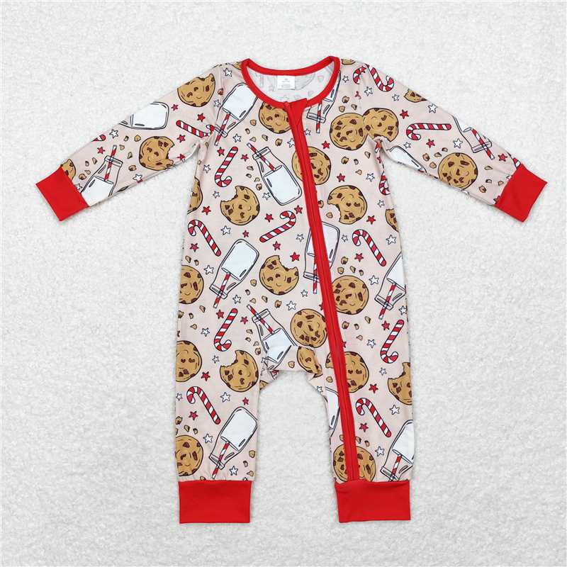 6.4 RTS NO MOQ Baby Boys Bodysuit LR1426 Christmas Cookie Milk Zip Bamboo Rompers