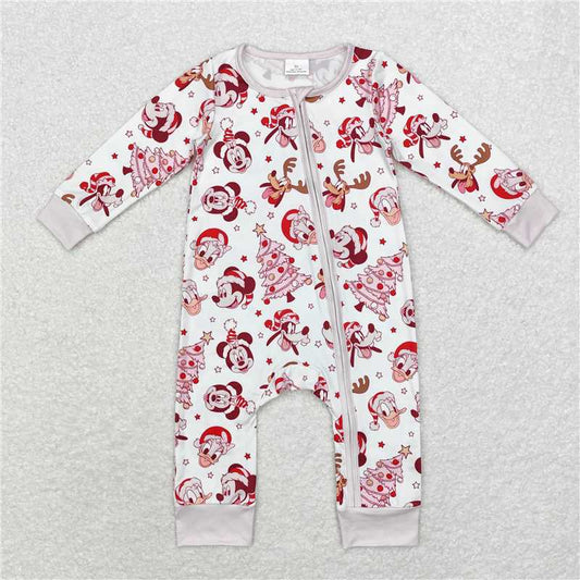 6.4 RTS NO MOQ Baby Boys Bodysuit LR1510 Christmas Long Sleeve Trees Bamboo Zip Rompers
