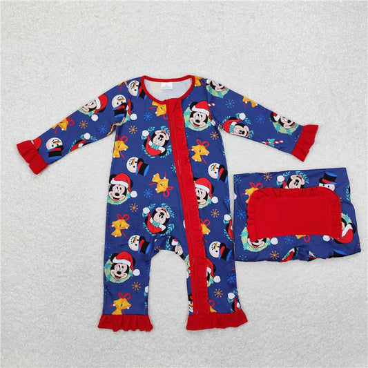 5.14 RTS NO MOQ Baby Girls Bodysuit LR1416 Red Christmas Mouse Hats Zip Rompers